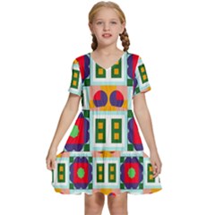 Shapes In Shapes 2                                                        Kids  Short Sleeve Tiered Mini Dress by LalyLauraFLM