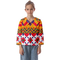 Red Flowers And Colorful Squares                                                        Kids  Sailor Shirt by LalyLauraFLM