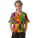 Retro colors puzzle pieces                                                             Kids  V-neck Horn Sleeve Blouse View1