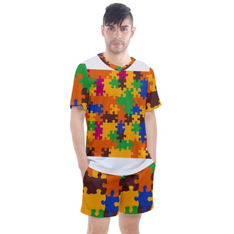 Retro Colors Puzzle Pieces                                                                      Men s Mesh Tee And Shorts Set by LalyLauraFLM