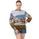 Trentino Alto Adige, Italy. High Neck Long Sleeve Chiffon Top View1