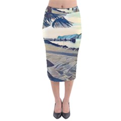 A Walk On Gardasee, Italy  Velvet Midi Pencil Skirt by ConteMonfrey