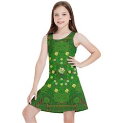 Lotus Bloom In Gold And A Green Peaceful Surrounding Environment Kids  Lightweight Sleeveless Dress by pepitasart