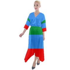 Dagestan Flag Quarter Sleeve Wrap Front Maxi Dress by tony4urban