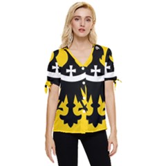 Dolnoslaskie Flag Bow Sleeve Button Up Top by tony4urban