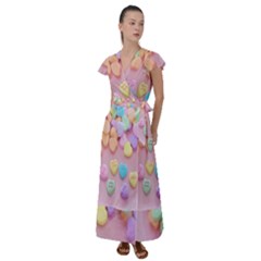 Valentine Day Heart Capsule Flutter Sleeve Maxi Dress by artworkshop