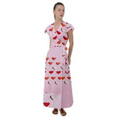 Lolly Candy  Valentine Day Flutter Sleeve Maxi Dress by artworkshop