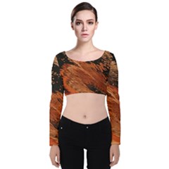 Painting Wallpaper Velvet Long Sleeve Crop Top by artworkshop