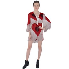 Valentine Day Heart Love Logo V-neck Flare Sleeve Mini Dress by artworkshop