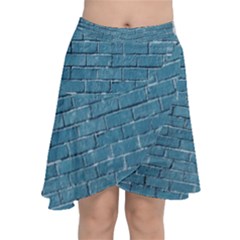 White And Blue Brick Wall Chiffon Wrap Front Skirt by artworkshop