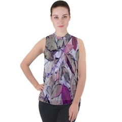 Leaves  Mock Neck Chiffon Sleeveless Top by DinkovaArt