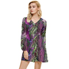 Leaves 21 Tiered Long Sleeve Mini Dress by DinkovaArt