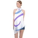 Abstract Pattern Blue And Gray T- Shirt Abstract Pattern Blue And Gray T- Shirt Halter Asymmetric Satin Top View1