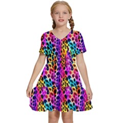 Rainbow Leopard Kids  Short Sleeve Tiered Mini Dress by DinkovaArt