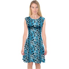 Blue Leopard Capsleeve Midi Dress by DinkovaArt