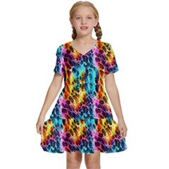 Rainbow Leopard 2 Kids  Short Sleeve Tiered Mini Dress by DinkovaArt