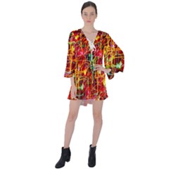 Design Art Pattern V-neck Flare Sleeve Mini Dress by artworkshop