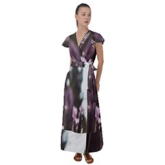 Purple Flower Pattern Flutter Sleeve Maxi Dress by artworkshop