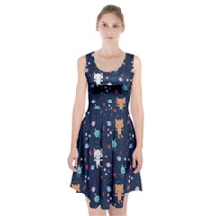 Cute-astronaut-cat-with-star-galaxy-elements-seamless-pattern Racerback Midi Dress by Vaneshart