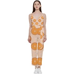 Orange Slices! V-neck Spaghetti Strap Tie Front Jumpsuit by fructosebat