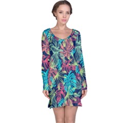 Neon Leaves Long Sleeve Nightdress by fructosebat