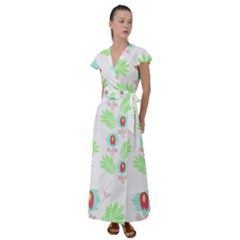 Batik T- Shirt Batik Flowers Pattern 18 Flutter Sleeve Maxi Dress by maxcute