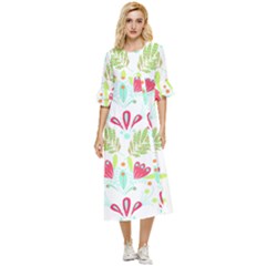 Batik T- Shirt Batik Flowers Pattern T- Shirt Double Cuff Midi Dress by maxcute