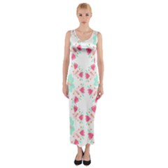 Batik T- Shirt Flowers Batik Pattern T- Shirt Fitted Maxi Dress by maxcute