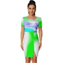 Blue Green Black Abstract Art T- Shirt Blue Green Black Abstract Art T- Shirt Fitted Knot Split End Bodycon Dress View1