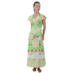 Circle Design T- Shirt Abstract Red Green Yellow Ornamental Circle Design T- Shirt Flutter Sleeve Maxi Dress by maxcute