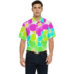 Colorful Flower T- Shirtcolorful Blooming Flower, Flowery, Floral Pattern T- Shirt Men s Short Sleeve Pocket Shirt  by maxcute