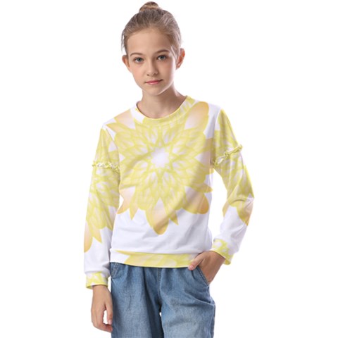 Flower Design T- Shirt Beautiful And Artistic Golden Flower T- Shirt Kids  Long Sleeve Tee With Frill  by maxcute