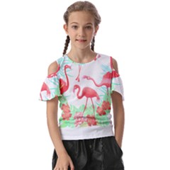 Flower Flamingo T- Shirt Floral Birds Flower Flamingo T- Shirt Kids  Butterfly Cutout Tee by maxcute