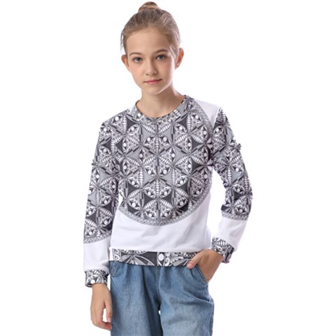 Flower Of Life T- Shirt Flower Of Life Mandala T- Shirt Kids  Long Sleeve Tee With Frill  by maxcute