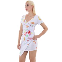 Flowers Art T- Shirtflowers T- Shirt (6) Short Sleeve Asymmetric Mini Dress by maxcute