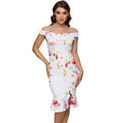 Flowers Art T- Shirtflowers T- Shirt (6) Off Shoulder Ruffle Split Hem Bodycon Dress by maxcute