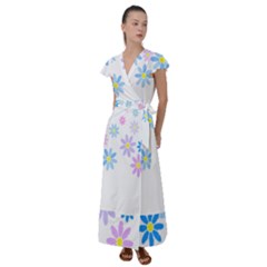 Flowers Illustration T- Shirtflowers T- Shirt (9) Flutter Sleeve Maxi Dress by maxcute