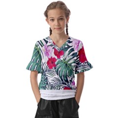 Hawaii T- Shirt Hawaii Antler Garden T- Shirt Kids  V-neck Horn Sleeve Blouse by maxcute