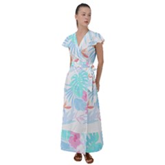 Hawaii T- Shirt Hawaii Flowers Creative T- Shirt Flutter Sleeve Maxi Dress by maxcute