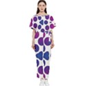 Purple Blue Repeat Pattern Batwing Lightweight Chiffon Jumpsuit View1