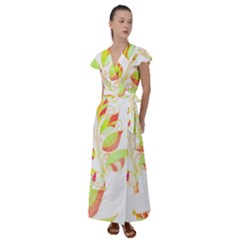 Leaves Design T- Shirtleaves T- Shirt Flutter Sleeve Maxi Dress by maxcute