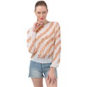 Orange Sparkle Glitter Art Lines T- Shirt Orange Sparkle Glitter Lines Art T- Shirt Banded Bottom Chiffon Top View1