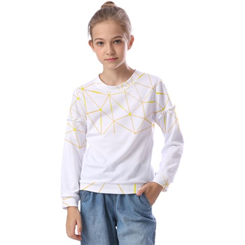 Pattern Design T- Shirt Geometric Black Triangles Gold Lines T- Shirt Kids  Long Sleeve Tee With Frill  by maxcute