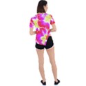 Pink T- Shirt Pink, Red Flowers Asymmetrical Short Sleeve Sports Tee View4