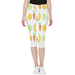 Seamless Pattern Fruits And Vegetables T- Shirt Seamless Pattern Fruits And Vegetables T- Shirt Inside Out Lightweight Velour Capri Leggings  by maxcute