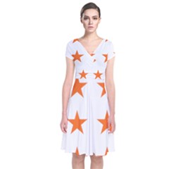 Stars T- Shirt Star Pattern - Orange T- Shirt Short Sleeve Front Wrap Dress by maxcute