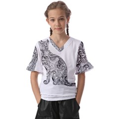 Trippy T- Shirt Cat Silhouette T- Shirt Kids  V-neck Horn Sleeve Blouse by maxcute