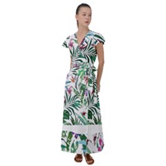 Tropical T- Shirt Tropical Bloom Wool Flowers T- Shirt Flutter Sleeve Maxi Dress by maxcute