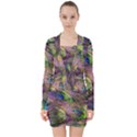 Green Purple And Blue Peacock Feather V-neck Bodycon Long Sleeve Dress View1