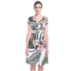 Tropical T- Shirt Tropical Pattern Quiniflore T- Shirt Short Sleeve Front Wrap Dress by maxcute